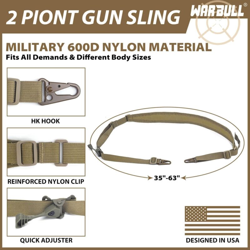 WarBull 2 Point Rifle Sling, QD Swivel Quick Adjust Gun Sling with HK Hook, Soft Shoulder Pad Tactical Rifle Sling for Rifle Shotgun and Crossbow, Hunting and Outdoor Sports with Keychain Gift