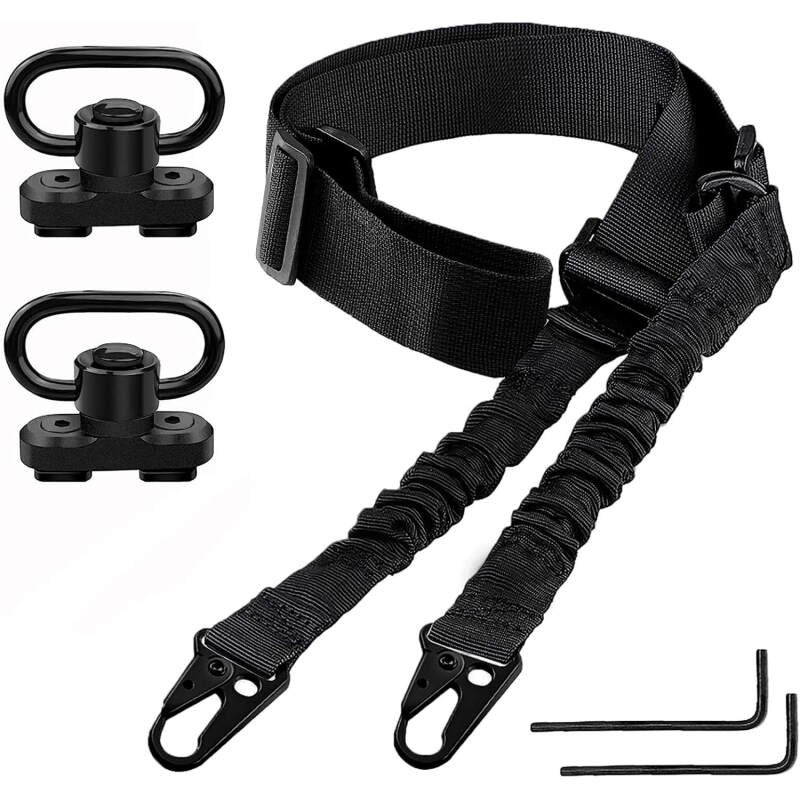 Bengor Two Point Traditional Sling with Attachments Mounts, Adjustable Extra Long Rifle Sling for Rifle with 2 Pack 1.25″ QD Swivel Mounts for M-Rail