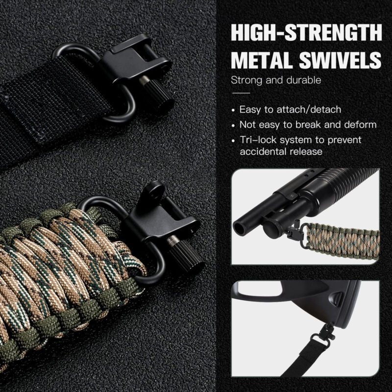 VVAAGG Two-Point Paracord Sling with Swivels, Non-Slip Paracord Sling Quick Adjustable Length Strap for Hunting