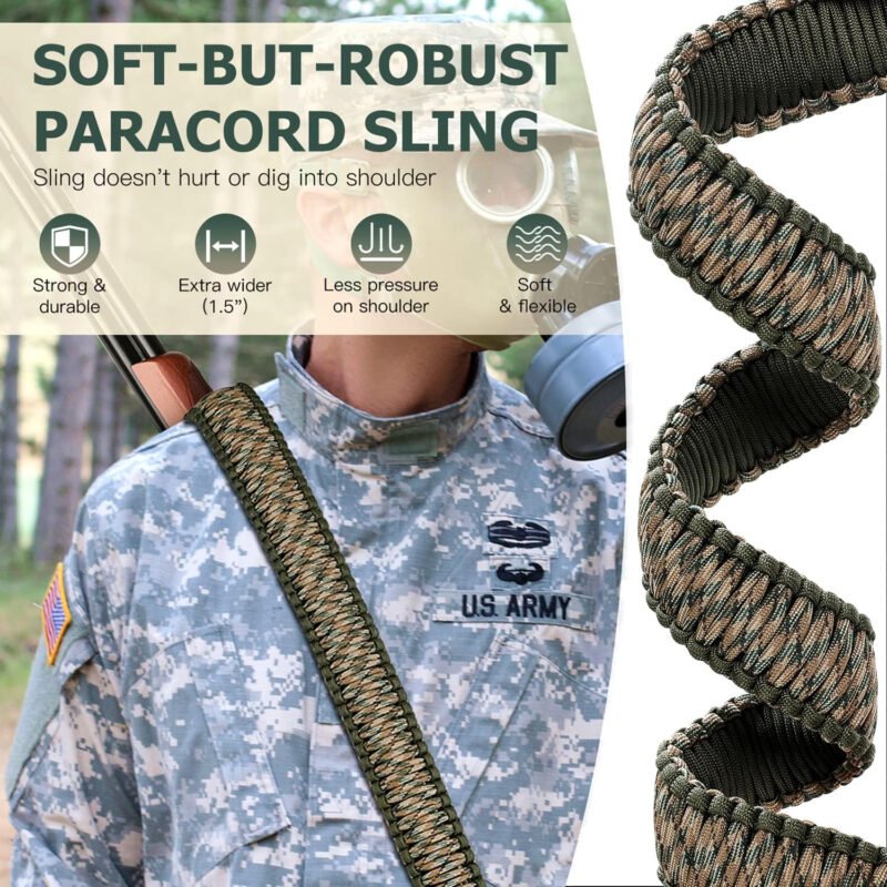 VVAAGG Two-Point Paracord Sling with Swivels, Non-Slip Paracord Sling Quick Adjustable Length Strap for Hunting