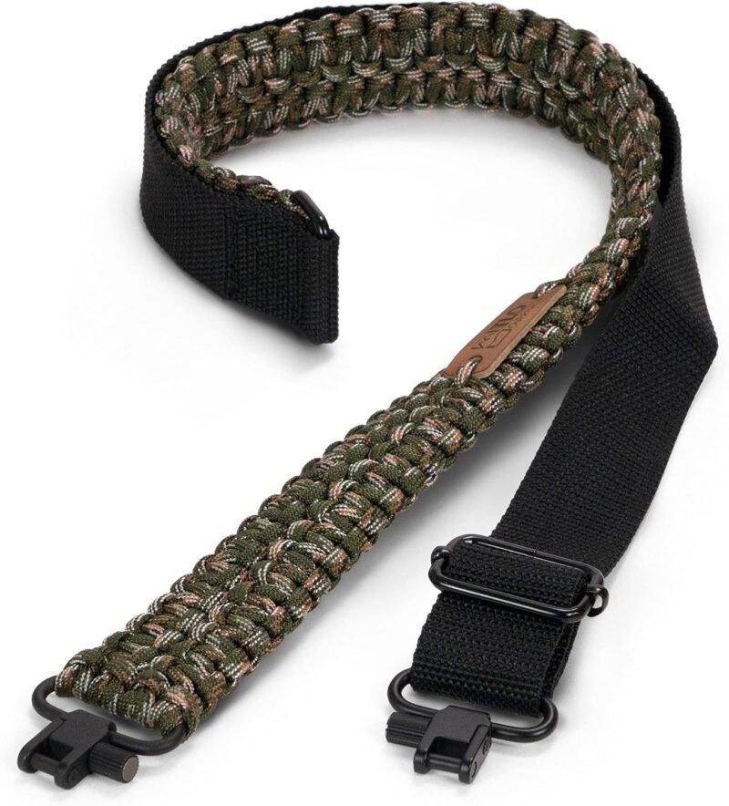 TLO Outdoors Paracord Gun Sling – Tactical 2-Point Rifle Sling, Extra Wide, Adjustable Strap with Swivels for Rifle, Shotgun, and Crossbow for Hunting, Shooting, Gun Safety (550 Rated Nylon)
