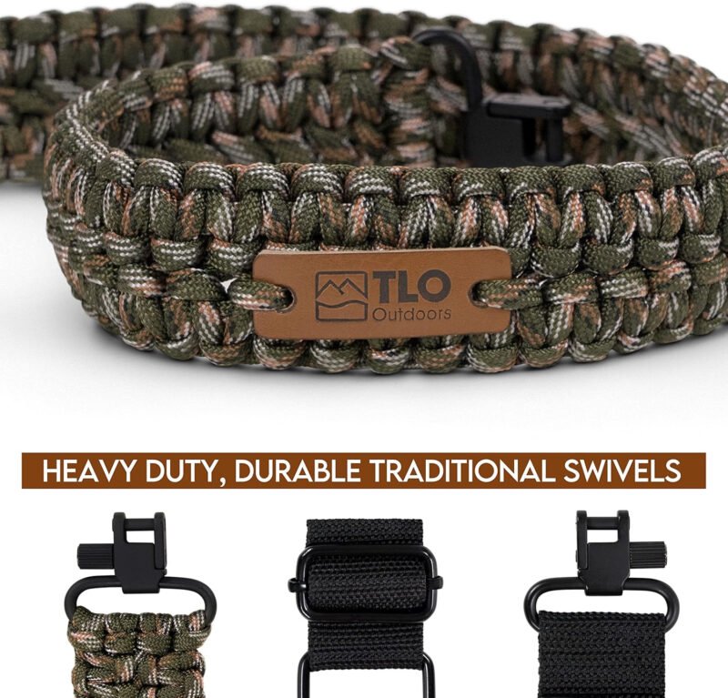 TLO Outdoors Paracord Gun Sling – Tactical 2-Point Rifle Sling, Extra Wide, Adjustable Strap with Swivels for Rifle, Shotgun, and Crossbow for Hunting, Shooting, Gun Safety (550 Rated Nylon)
