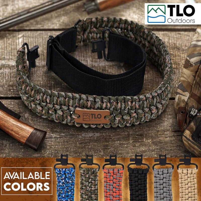 TLO Outdoors Paracord Gun Sling – Tactical 2-Point Rifle Sling, Extra Wide, Adjustable Strap with Swivels for Rifle, Shotgun, and Crossbow for Hunting, Shooting, Gun Safety (550 Rated Nylon)