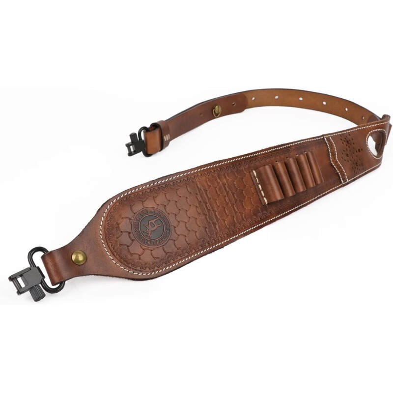 TOURBON Vintage Leather Ammo Holder Rifle Sling Adjustable Hunting Gun Strap with Swivels