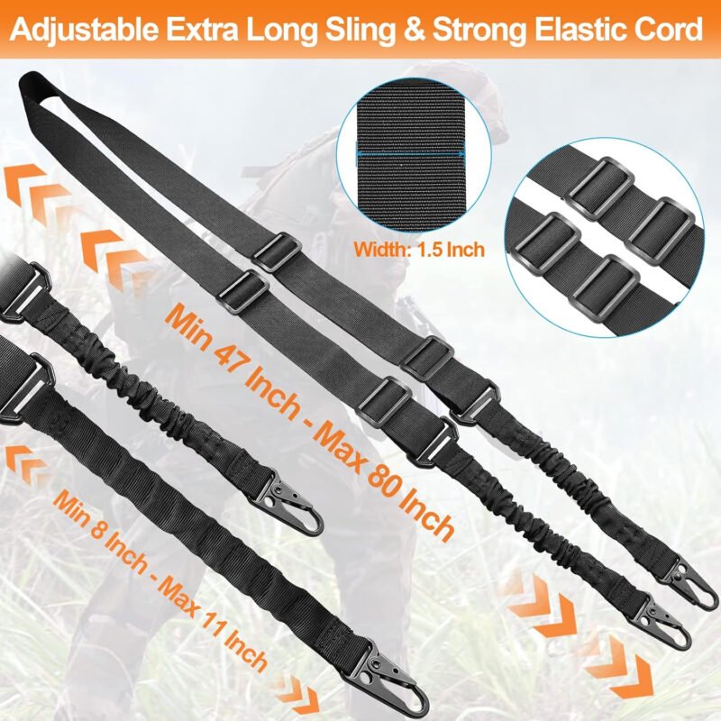 Two Point Traditional Sling with Mounts – Adjustable Extra Long Two Point Traditional Sling with 2 Pack 1.25″ QD Sling Rail Swivel Mounts for Mlock