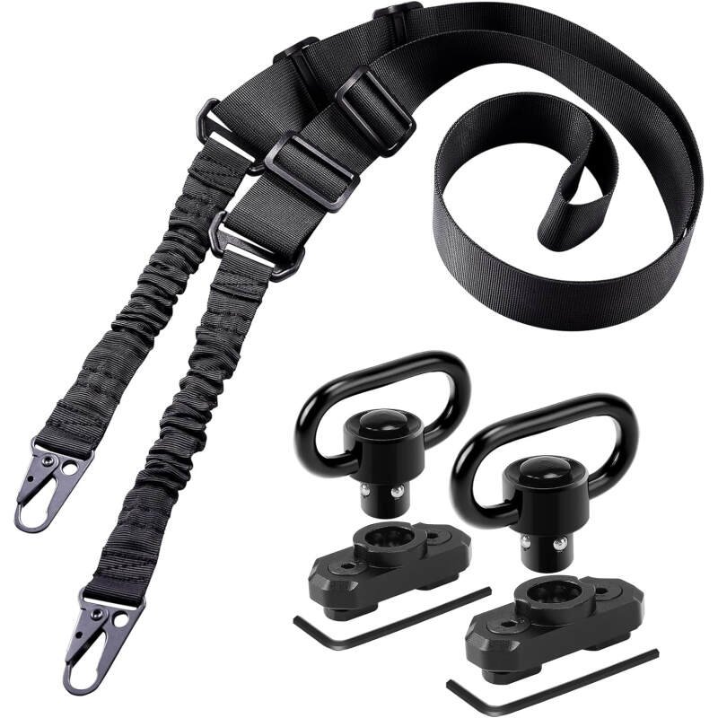 Two Point Traditional Sling with Mounts – Adjustable Extra Long Two Point Traditional Sling with 2 Pack 1.25″ QD Sling Rail Swivel Mounts for Mlock