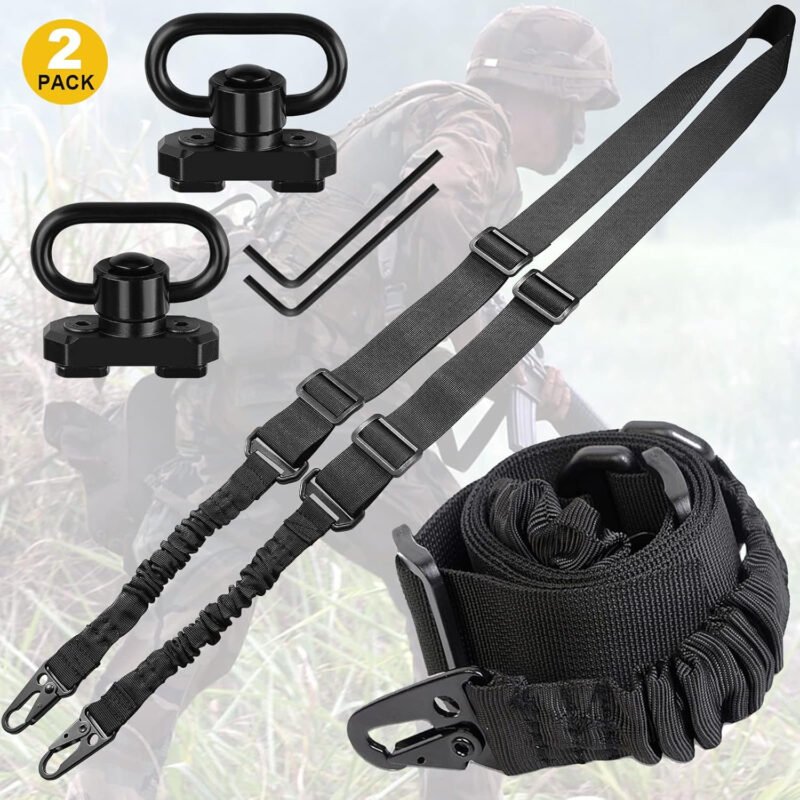 Two Point Traditional Sling with Mounts – Adjustable Extra Long Two Point Traditional Sling with 2 Pack 1.25″ QD Sling Rail Swivel Mounts for Mlock
