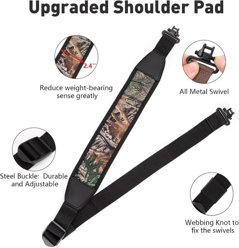 BOOSTEADY Two Point Gun Sling with Swivels,Durable Shoulder Padded Strap,Length Adjuster