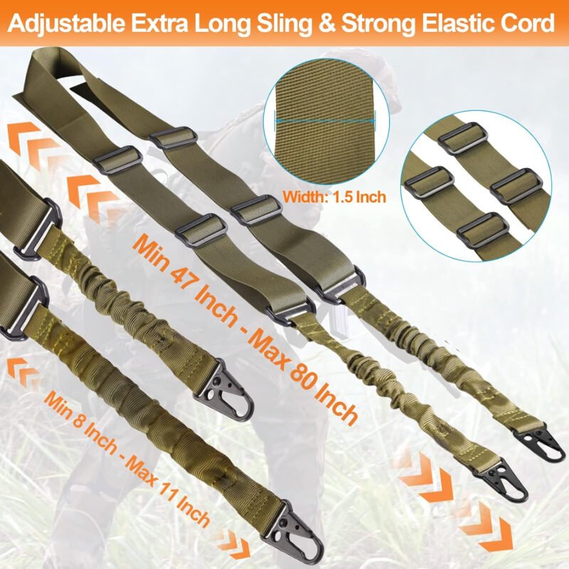 Two Point Traditional QD Sling Kit | Extra Long Adjustable Rifle 2 Point Sling + 2 Pack 360° Rotation Black 1.25″ QD Sling Swivel Mounts for Mlock + Shoulder Pad