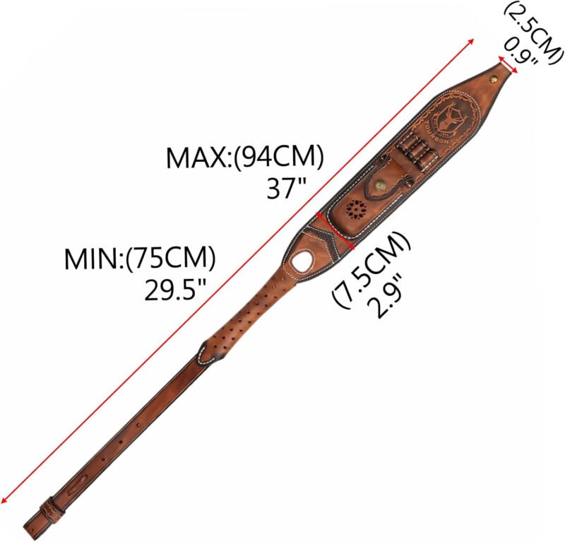 TOURBON Leather Rifle Sling with Accessory Pouch, Quick Release Metal Swivels, 3 Round Ammo Cartridge Holder, Thumb Hole, Heavy-Duty Hand Handle