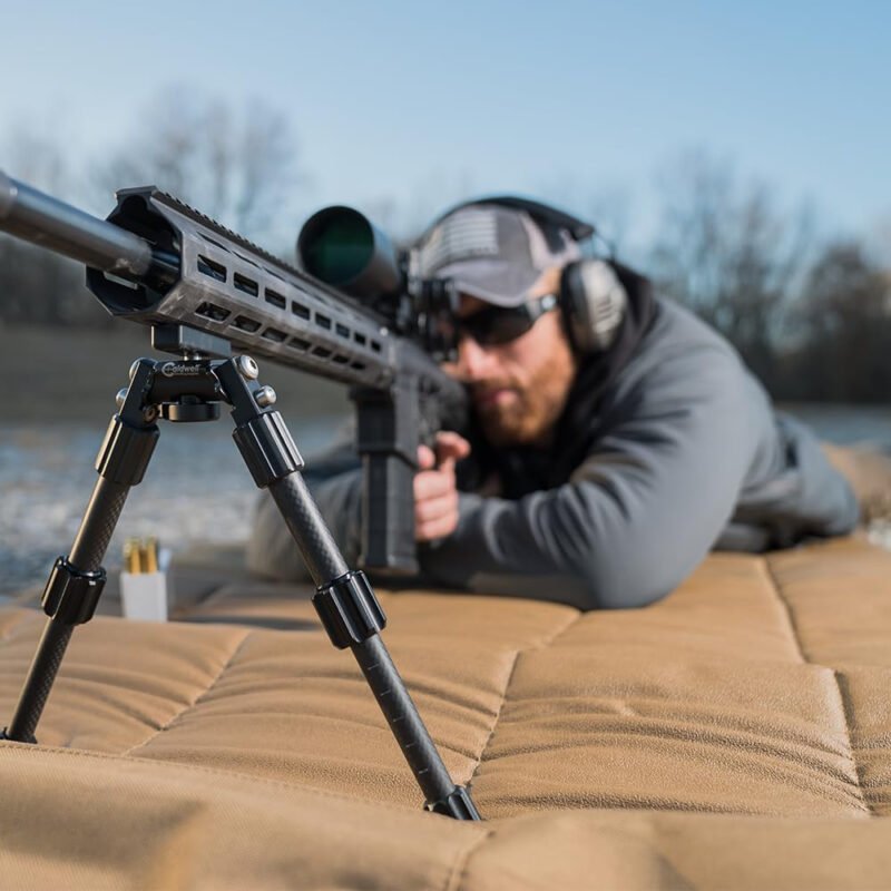 Caldwell Accumax Premium Carbon Fiber Pic Rail Bipod with Twist Lock Quick-Deployment Legs for Mounting on Long Gun Rifle for Tactical Shooting Range and Sport