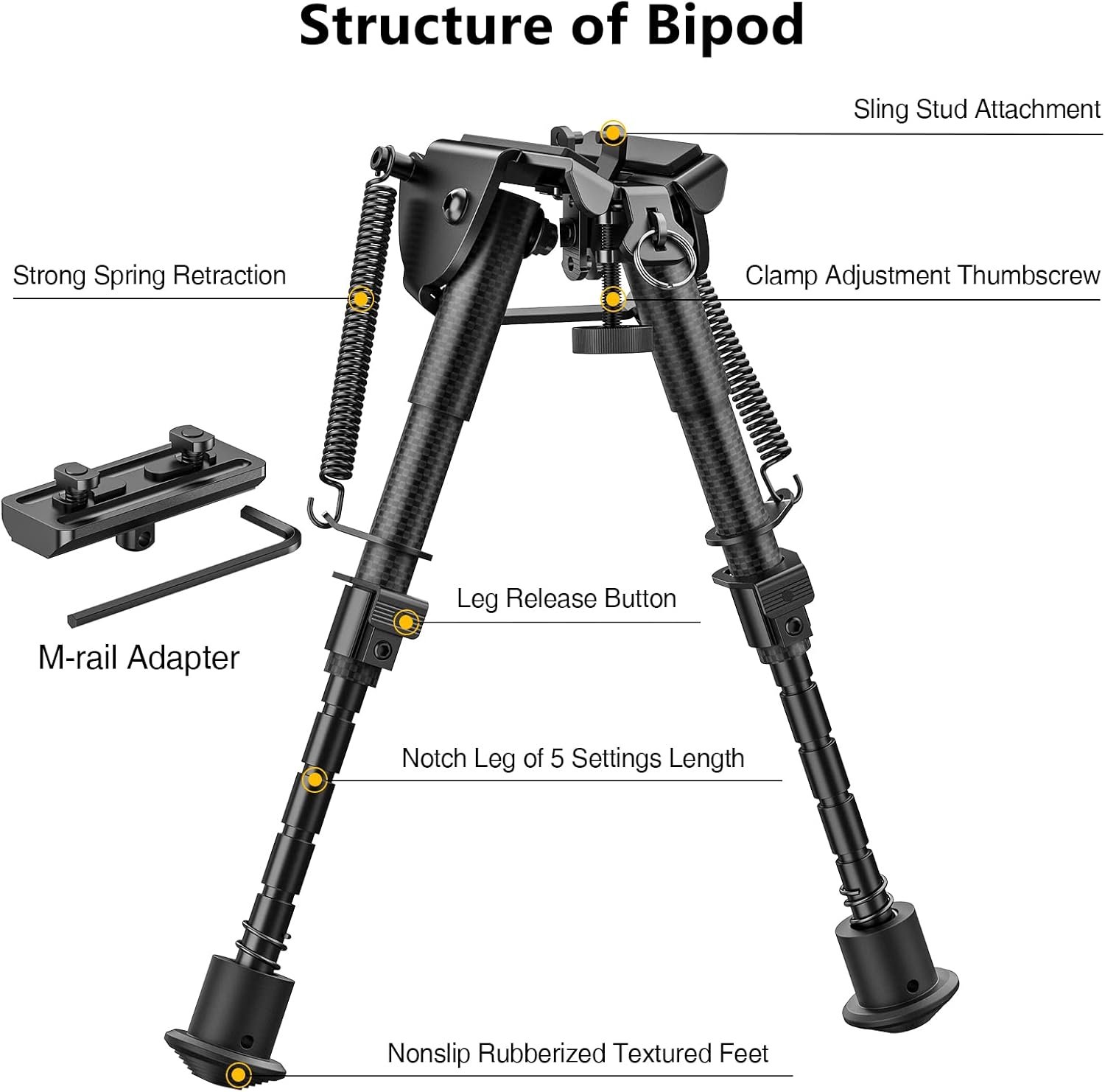 CVLIFE 6-9 Inches Bipod with Adapter for M-Rail