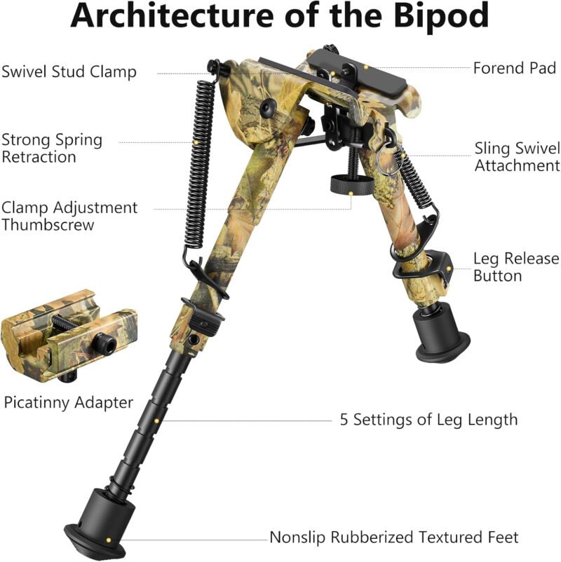 CVLIFE 6-9 Inches Picatinny Bipod Adjustable Spring Return with Picatinny Adapter