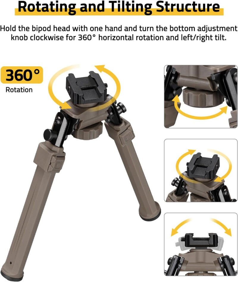 CVLIFE Picatinny Bipods for Rifles Tactical Rifle Bipod Adjustable Rotation 360 Degrees Tilt Portable Sturdy Bipod for Hunting and Shooting