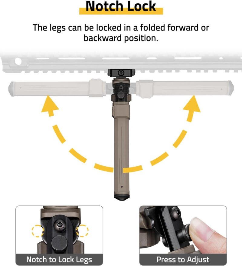 CVLIFE Picatinny Bipods for Rifles Tactical Rifle Bipod Adjustable Rotation 360 Degrees Tilt Portable Sturdy Bipod for Hunting and Shooting