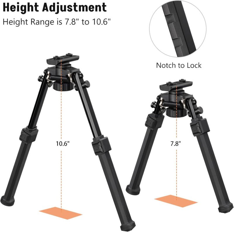 MidTen Tactical Bipod Compatible with M-Rail Bipod Swivel Tilt Sturdy Height Adjustment for Hunting and Shooting