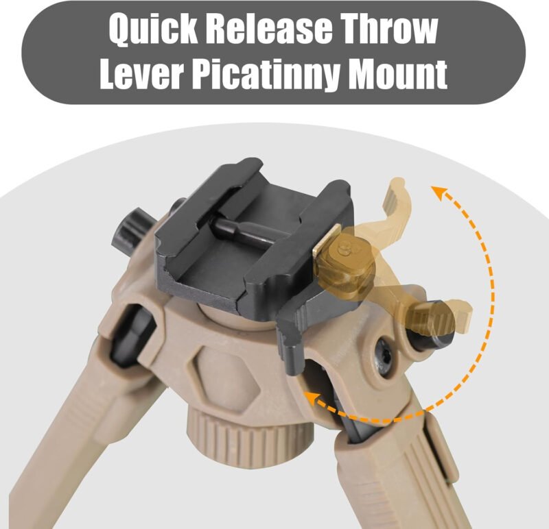 Tactical Durable Sturdy Portable Bipod Picatinny Quick Detach Head for Rifles with 6 Adjustable Heights for Shooting Hunting Accessories