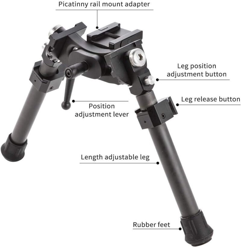 UUQ 8″ – 12” Adjustable Bipod, Heavy Duty Carbon Fiber Tactical Rifle Bipod, Picatinny/Weaver Rail Mount Base