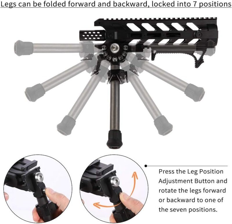 UUQ 8″ – 12” Adjustable Bipod, Heavy Duty Carbon Fiber Tactical Rifle Bipod, Picatinny/Weaver Rail Mount Base