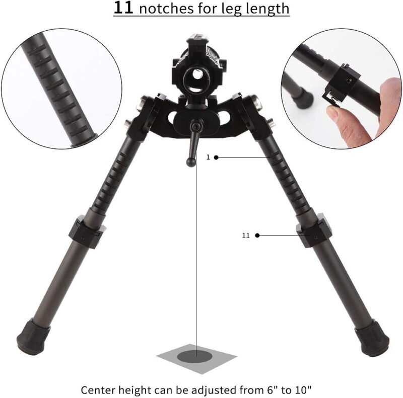 UUQ 8″ – 12” Adjustable Bipod, Heavy Duty Carbon Fiber Tactical Rifle Bipod, Picatinny/Weaver Rail Mount Base