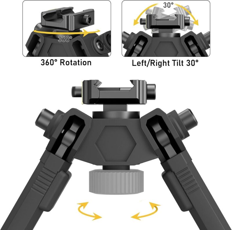 UUQ QV14 Tactical Portable Rifle Bipod, Picatinny and Mlok Mounting Options, 360 Degree Swivel, 7 Adjustable Height, Made of Lightweight High-Strength Polymer