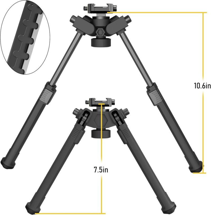 UUQ QV14 Tactical Portable Rifle Bipod, Picatinny and Mlok Mounting Options, 360 Degree Swivel, 7 Adjustable Height, Made of Lightweight High-Strength Polymer