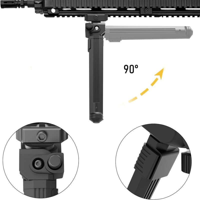 UUQ QV14 Tactical Portable Rifle Bipod, Picatinny and Mlok Mounting Options, 360 Degree Swivel, 7 Adjustable Height, Made of Lightweight High-Strength Polymer