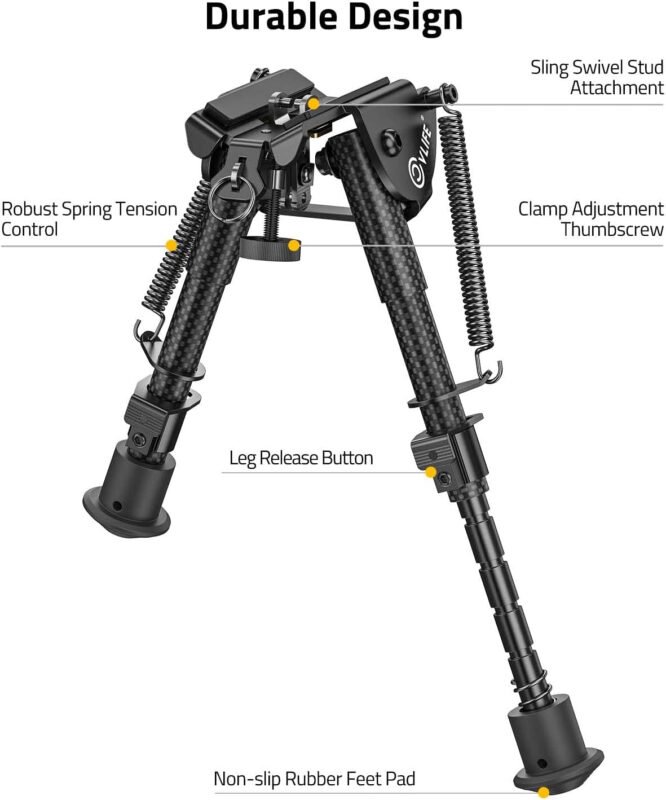 CVLIFE Rifle Bipod, 6-9 Inch Adjustable Super Duty Tactical Bipod