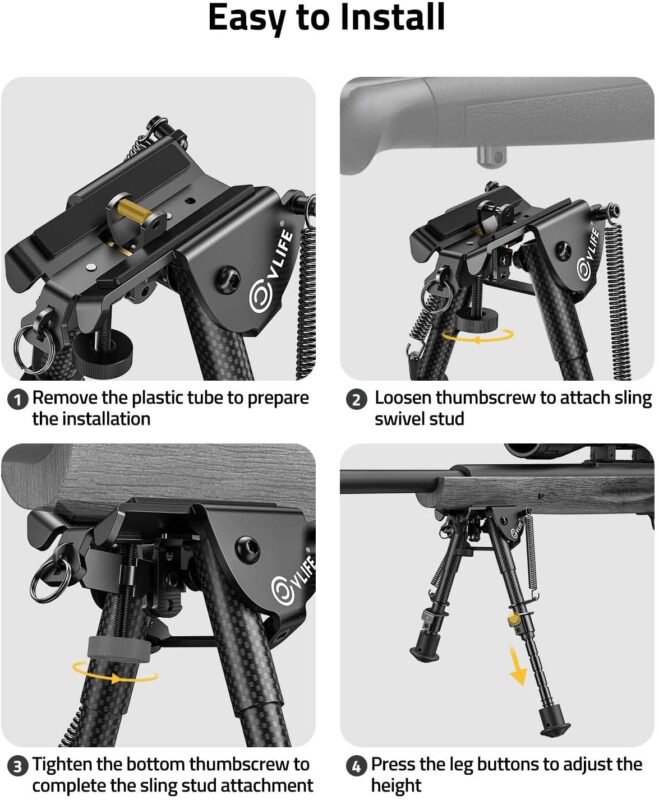 CVLIFE Rifle Bipod, 6-9 Inch Adjustable Super Duty Tactical Bipod