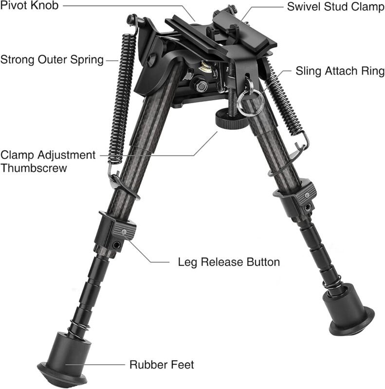 CVLIFE Rifle Bipod with Pivot Tilt, Swivel Stud, and Detachable S Lock Lever for Stability and Target Shooting