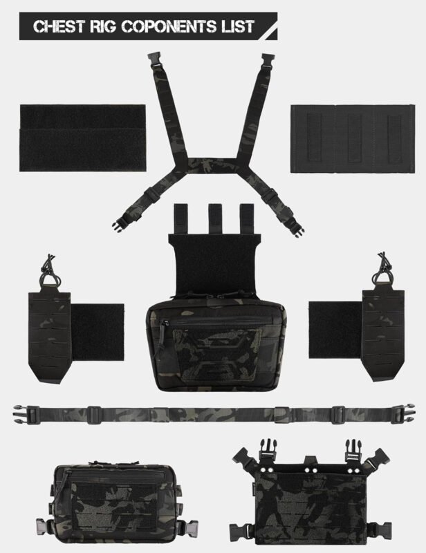 Chest Rig-Tactical Chest Rig，Molle Modular Micro Fight Chest Rigs Adjustable&Detachable with 5.56/7.62 Magazine Pouch