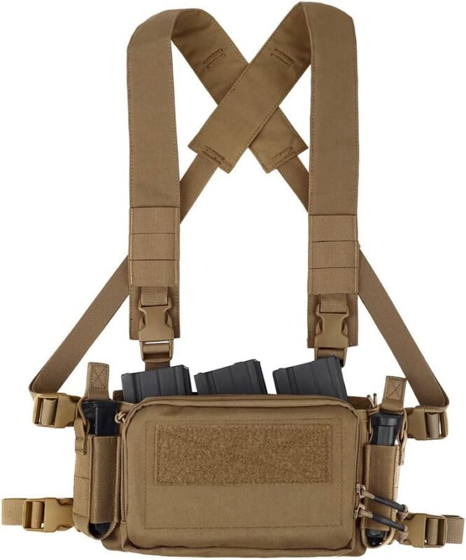 KRYDEX Tactical Chest Rig with Triple 5.56/7.62 Mag Pouch Insert 9mm Mag Pouches and X Harness