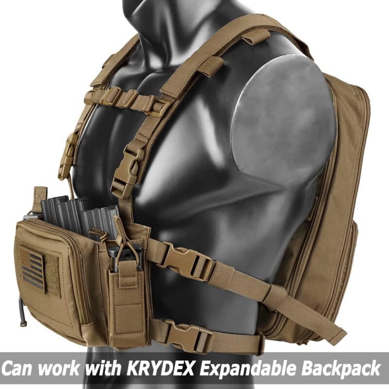 KRYDEX Tactical Chest Rig with Triple 5.56/7.62 Mag Pouch Insert 9mm Mag Pouches and X Harness