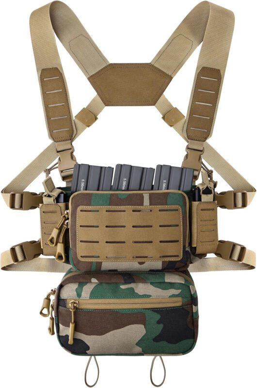 MOZETO Tactical Chest Rig, 1000 Denier Cordura Nylon Fabric Molle Micro Chest Rigs with 5.56/7.62 Magazine Pouch Holder