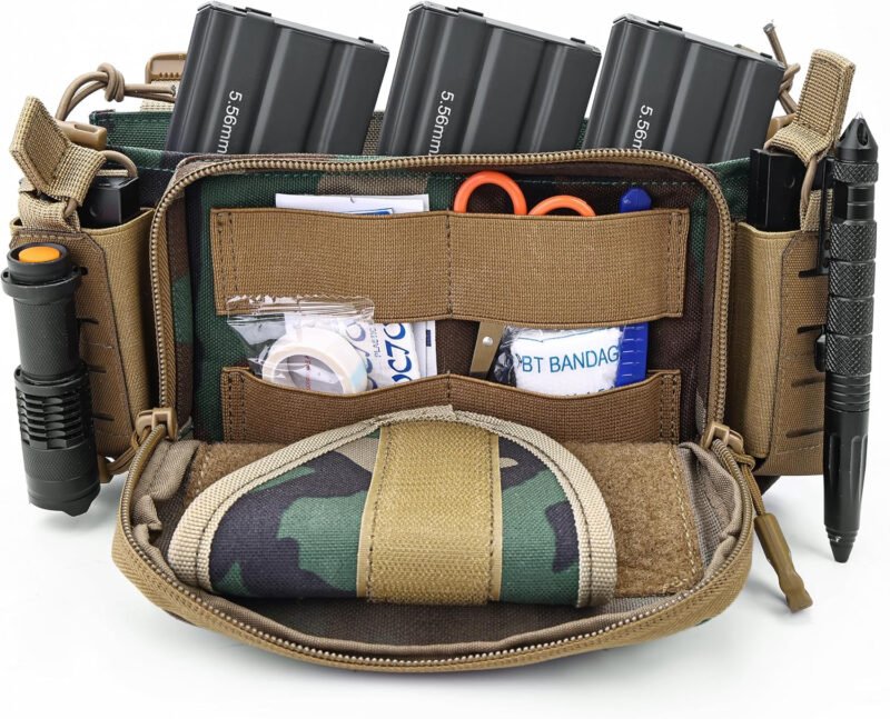 MOZETO Tactical Chest Rig, 1000 Denier Cordura Nylon Fabric Molle Micro Chest Rigs with 5.56/7.62 Magazine Pouch Holder