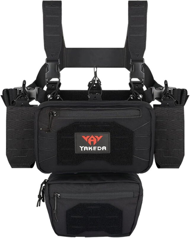 YAKEDA Tactical Chest Mini Rig 1000D Laser-Cut Multifunctional Adjustable Tactical Outdoor Vest with Mag Pouches