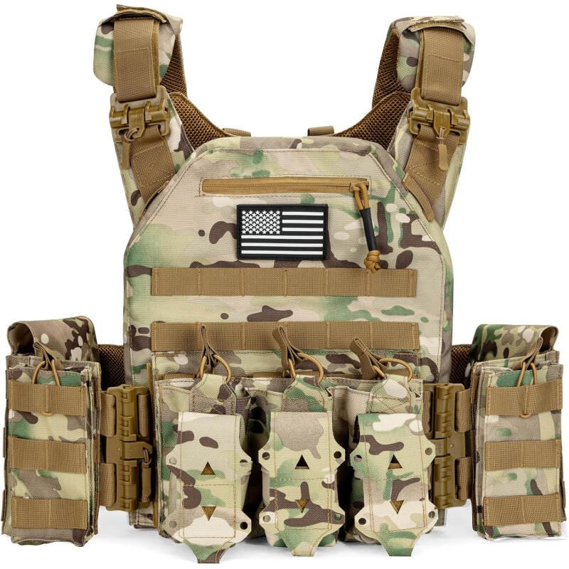 Jueachy Tactical Vest for Men Plate Carrier: Quick Release Lightweight Military Vest Adjustable Breathable Weighted Vest for Training