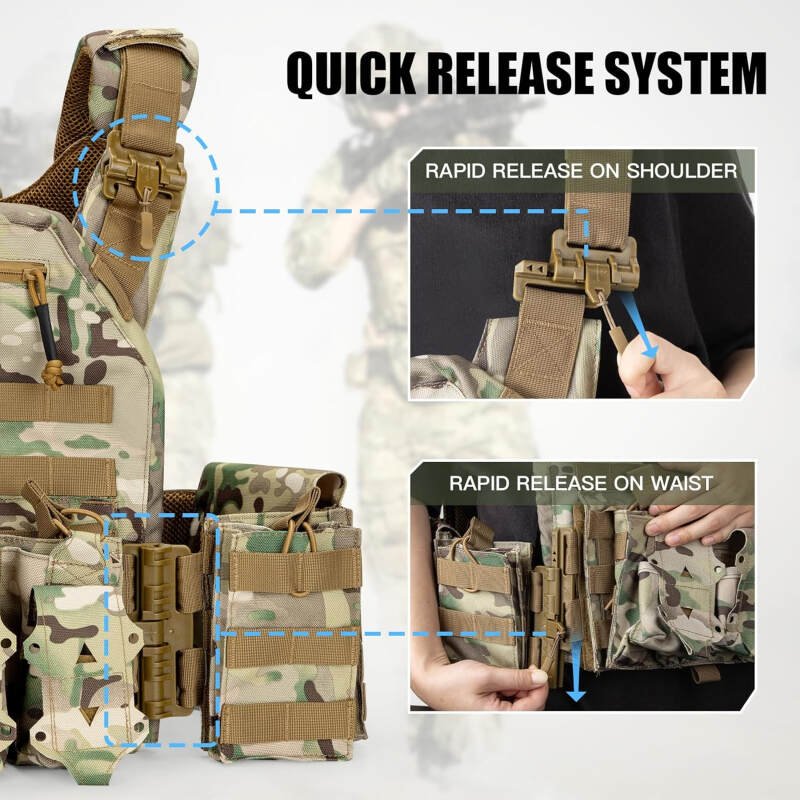 Jueachy Tactical Vest for Men Plate Carrier: Quick Release Lightweight Military Vest Adjustable Breathable Weighted Vest for Training