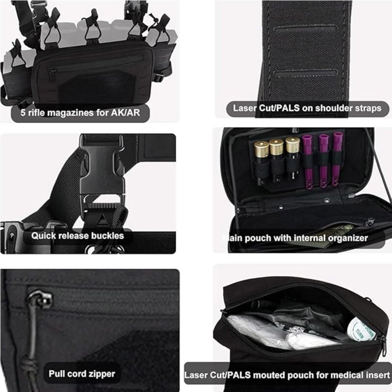 Tactical Chest Mini Rig 1000D Quick Release Multifunctional Tactical Vest Outdoor with Multi-Pockets