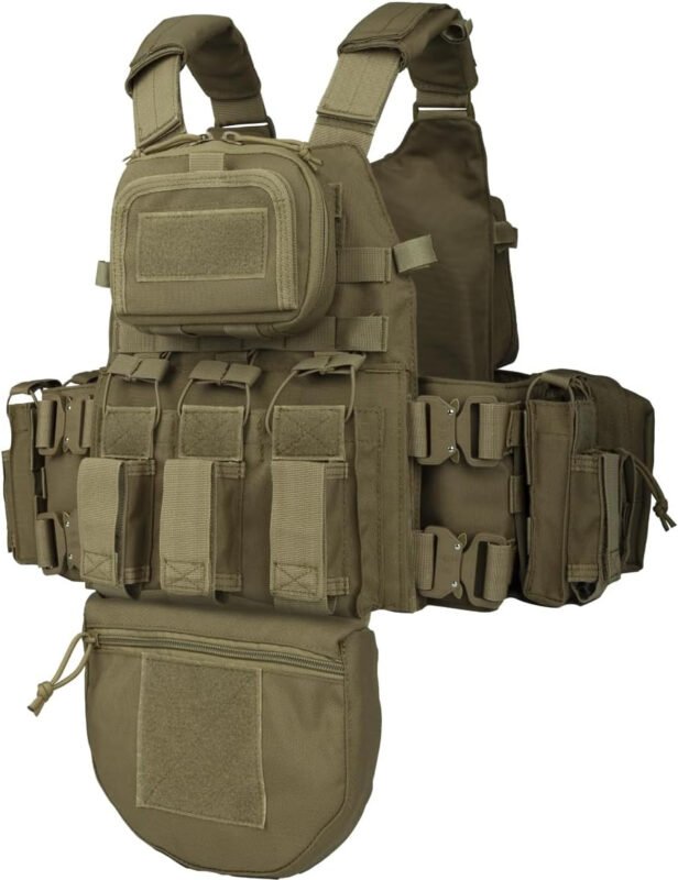 BOMTURN Great Tactical Outdoor Vest for Men Multifunctional Modular Molle Vest with Metal Buckles