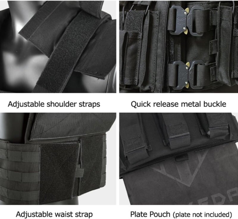 BOMTURN Great Tactical Outdoor Vest for Men Multifunctional Modular Molle Vest with Metal Buckles