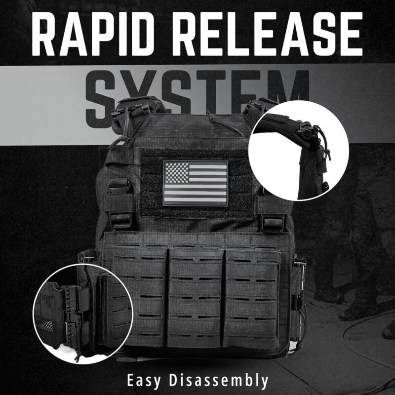 Plate Carrier Tactical Vest – Quick Release 500D Nylon Plate Carrier Vest Lightweight, Adjustable Military Vest