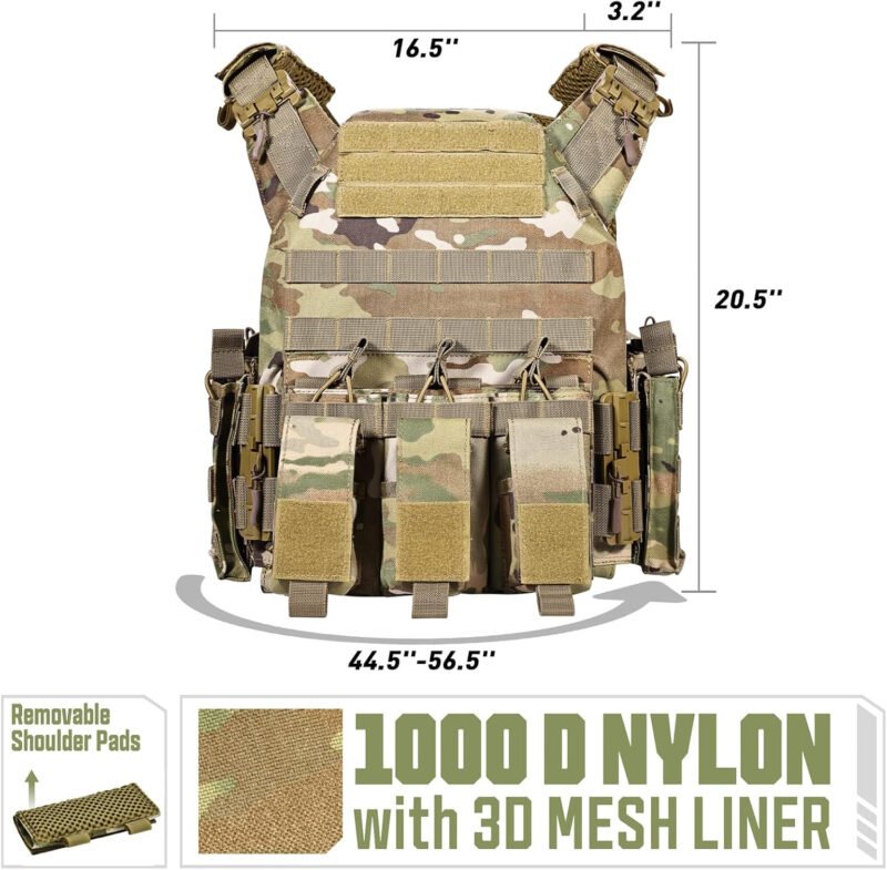 GFIRE Tactical Vest –  Lightweight Modular 3D Breathable Quick Release Vest, Adjustable Tactical Gear for Training