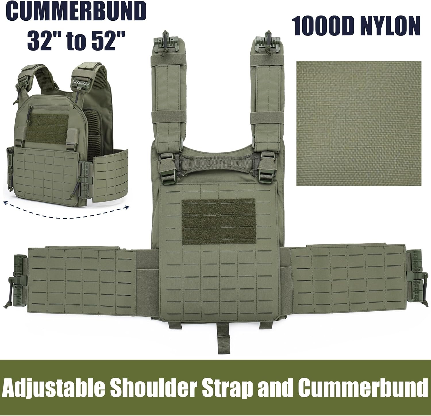 Tactical Quick Release Vest for Men, Fully Adjustable Plate Carriers Vest with Breathable 3D Mesh Liner