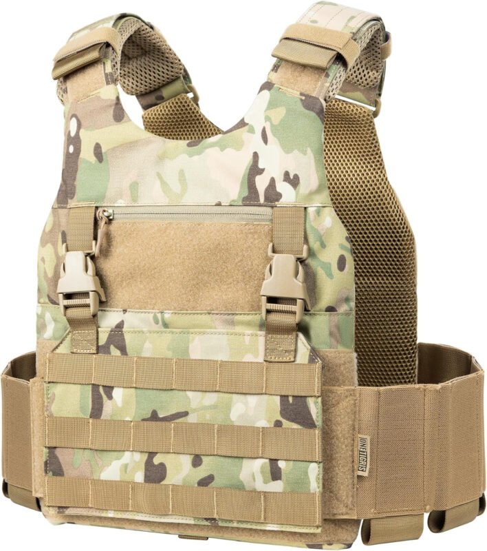 OneTigris Low Profile MOLLE Vest Adult with Hook and Loop Cummerbund, Side Elastic Holder Pockets Vest