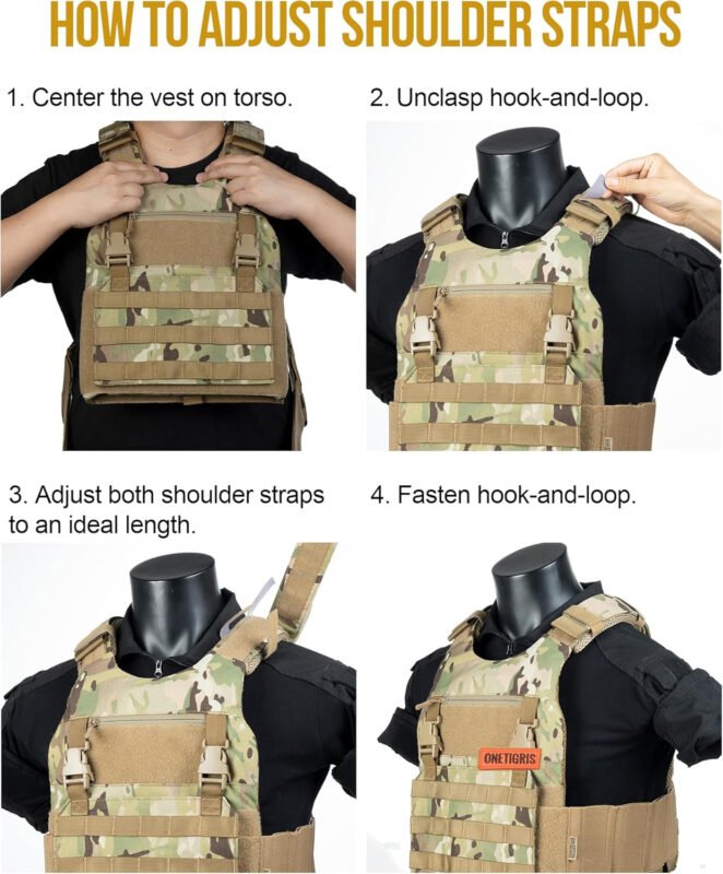 OneTigris Low Profile MOLLE Vest Adult with Hook and Loop Cummerbund, Side Elastic Holder Pockets Vest
