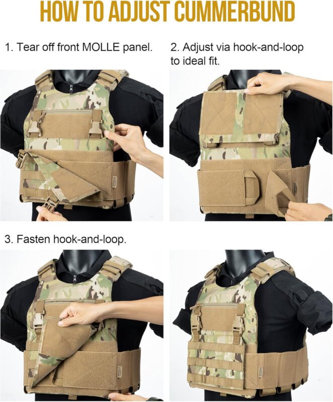 OneTigris Low Profile MOLLE Vest Adult with Hook and Loop Cummerbund, Side Elastic Holder Pockets Vest