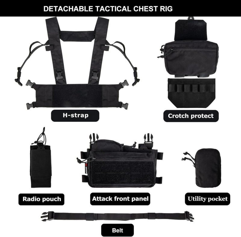 YAKEDA Tactical Chest Mini Rig Vest with Magazine Pouch Adjustable Detachable Laser-cutting Molle Modular Chest Vest