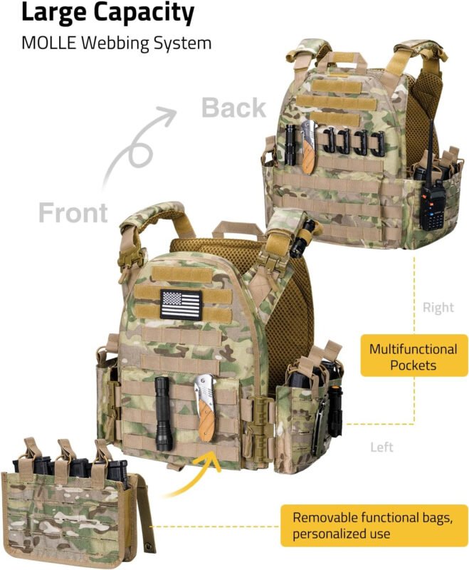 CVLIFE Tactical Vest Quickly Release  Vest with Molle System Large Capacity Adjustable Breathable Molle Vest