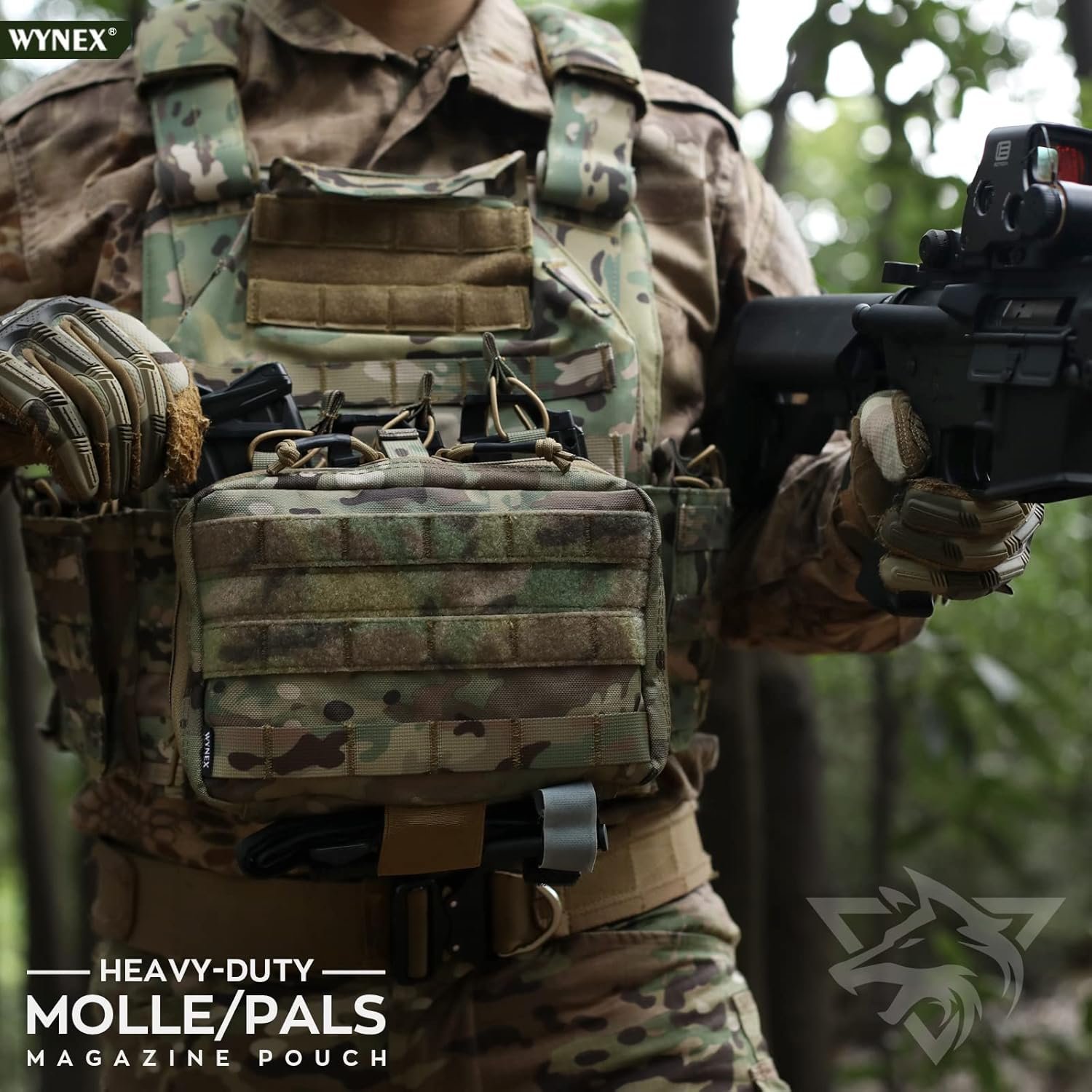 WYNEX Tactical Mag Admin Pouch, Molle Utility Tool Pouch Medical EMT Organizer with Triple Stacker Magazine Holder for M4 M16 Patch Included